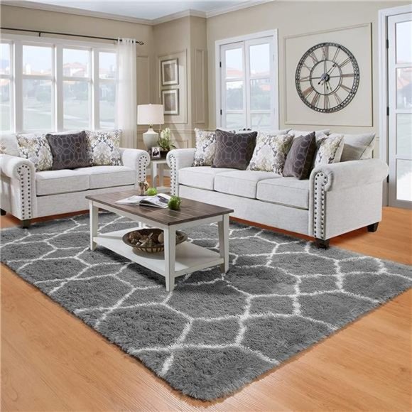 New Grey/White Geometric Area Rug - Picture 4 of 12